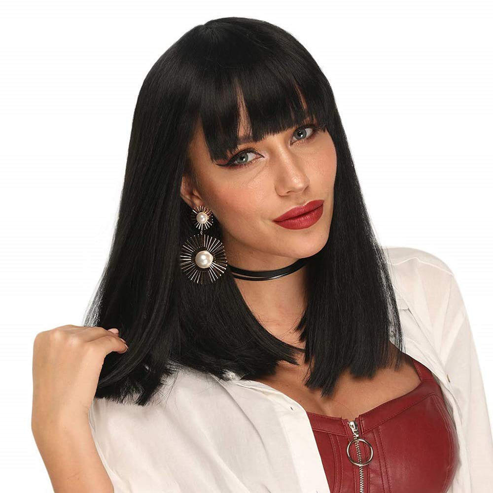 Bob Wigs Human Hair Wigs with Bangs Machine-Made Glueless None Lace Front Wigs