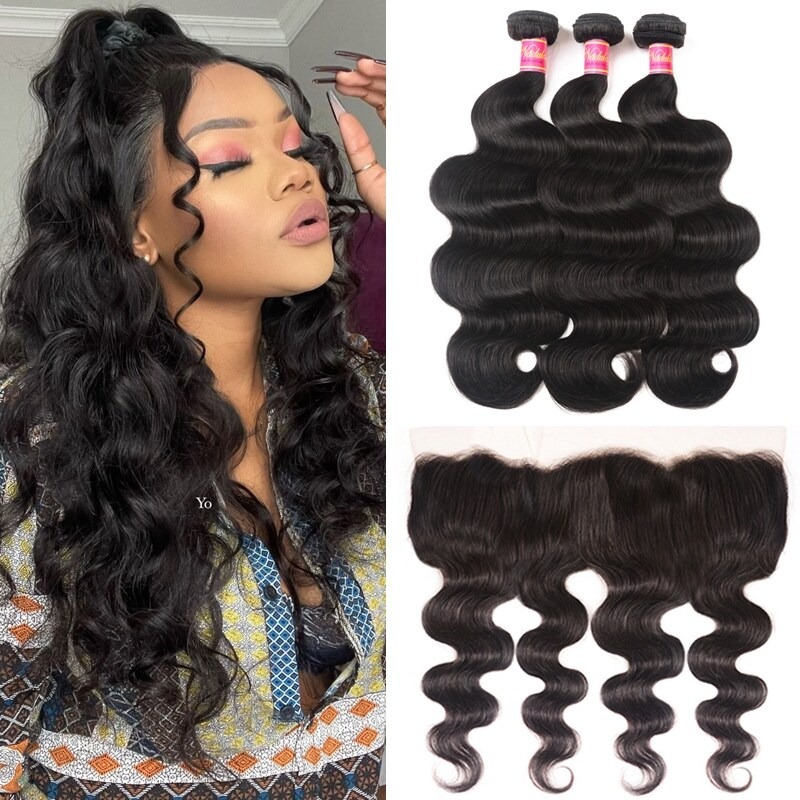 Body Wave 3 Hair Bundles With 13x4 Lace Frontal Human Hair Weaves