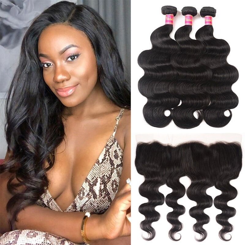 Body Wave 3 Hair Bundles With 13x4 Lace Frontal Human Hair Weaves