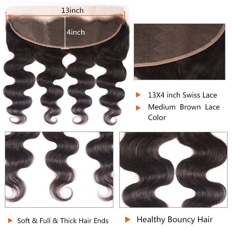 Body Wave 3 Hair Bundles With 13x4 Lace Frontal Human Hair Weaves