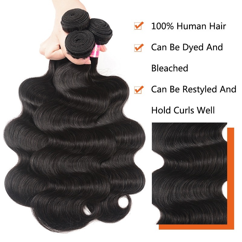 Body Wave 3 Hair Bundles With 13x4 Lace Frontal Human Hair Weaves
