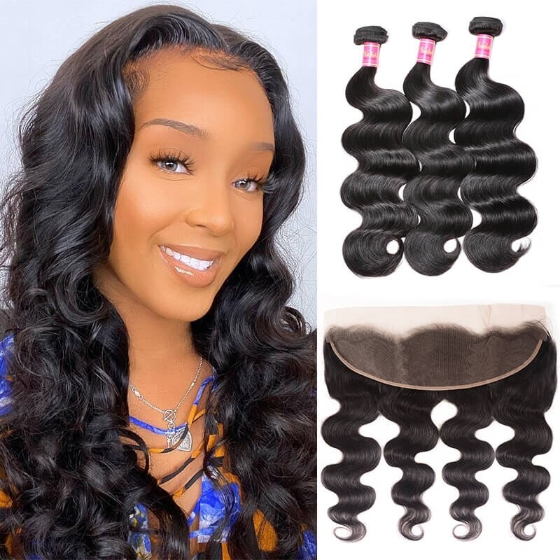 Body Wave 3 Hair Bundles With 13x4 Lace Frontal Human Hair Weaves