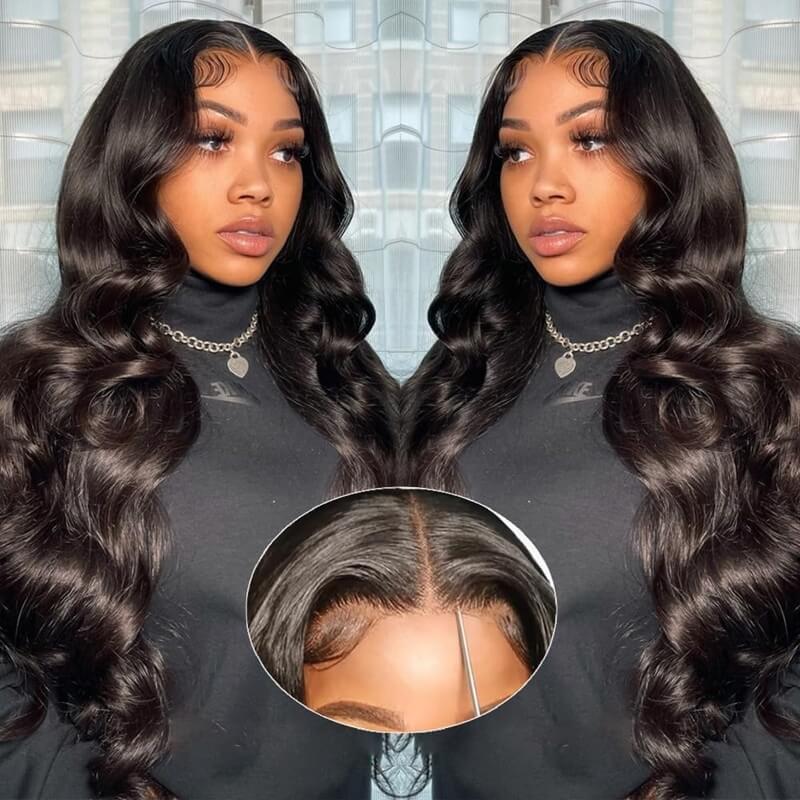180% Front Lace Closure Wig Human Hair Glueless Wigs Body Wave Pre Plucked