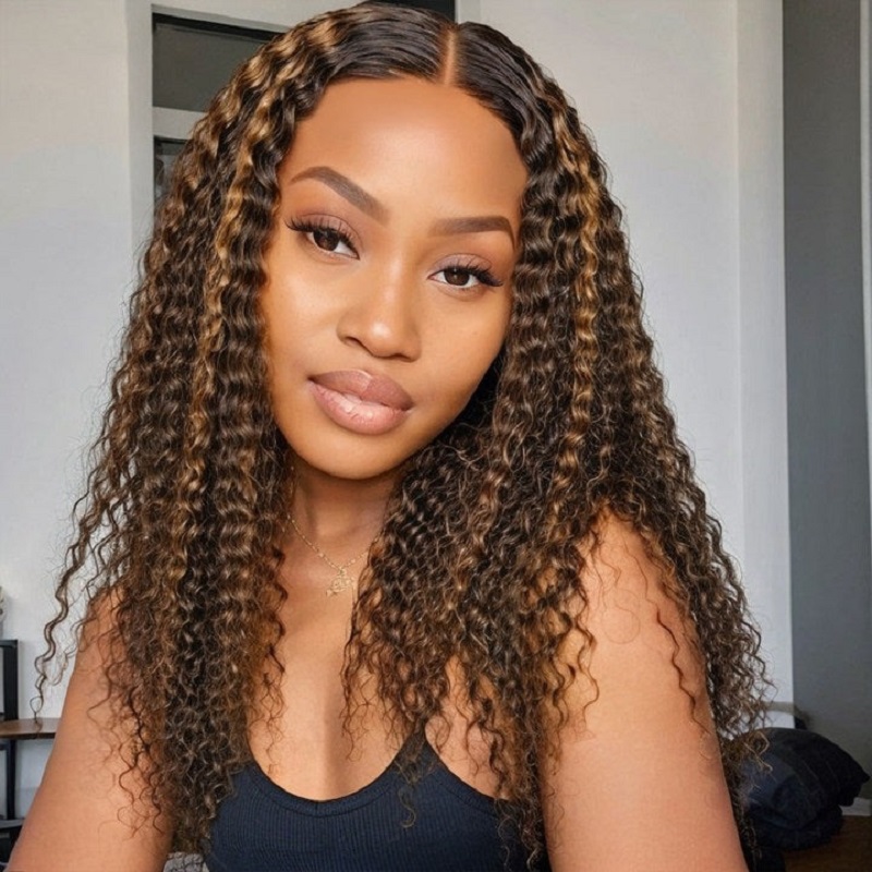 Luve Chestnut Brown Highlights 5×5 Closure HD Lace Glueless Long Curly Wig