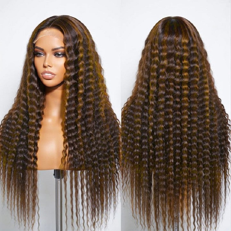 Luve Chestnut Brown Highlights 5×5 Closure HD Lace Glueless Long Curly Wig