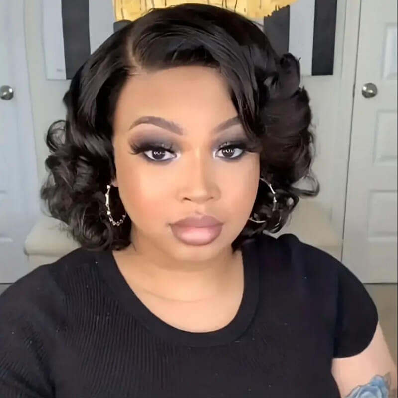 Bouncy Curls Bob 13x4 Lace Front Wig Human Hair Glueless Curly Bob Wig