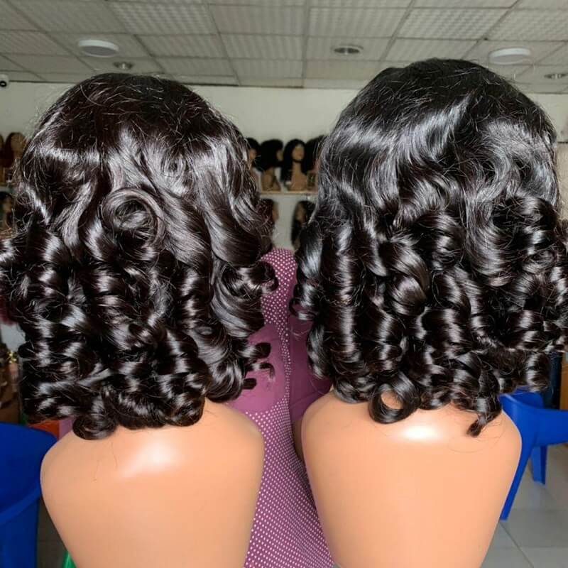 Bouncy Curls Bob 13x4 Lace Front Wig Human Hair Glueless Curly Bob Wig