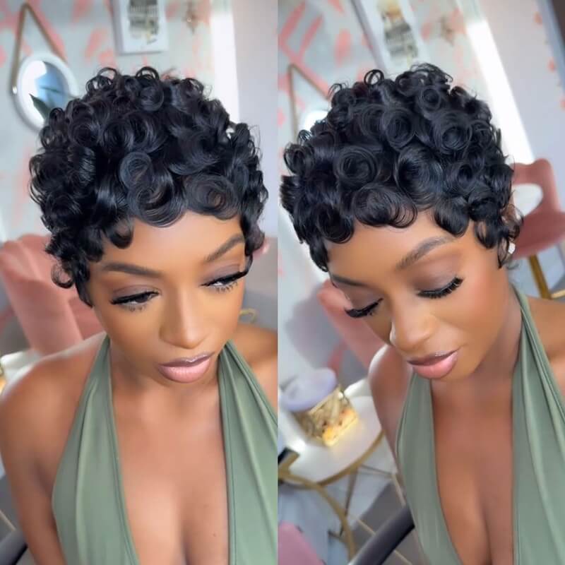 Brazilian Curly Short Pixie Cut Wig 5X5 HD Lace Closure|13X4 HD Lace Front Glueless Wig