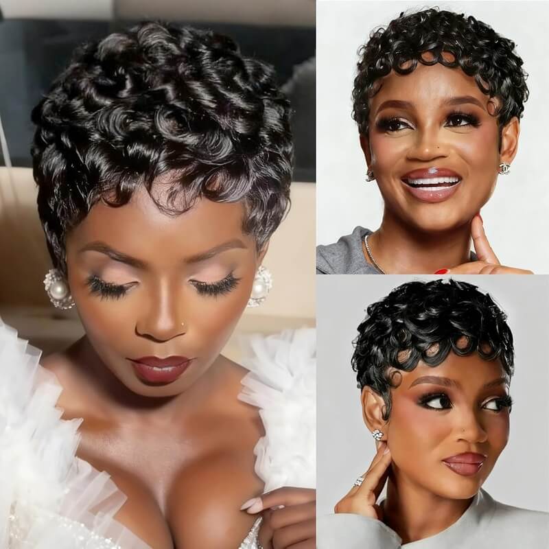 Brazilian Curly Short Pixie Cut Wig 5X5 HD Lace Closure|13X4 HD Lace Front Glueless Wig