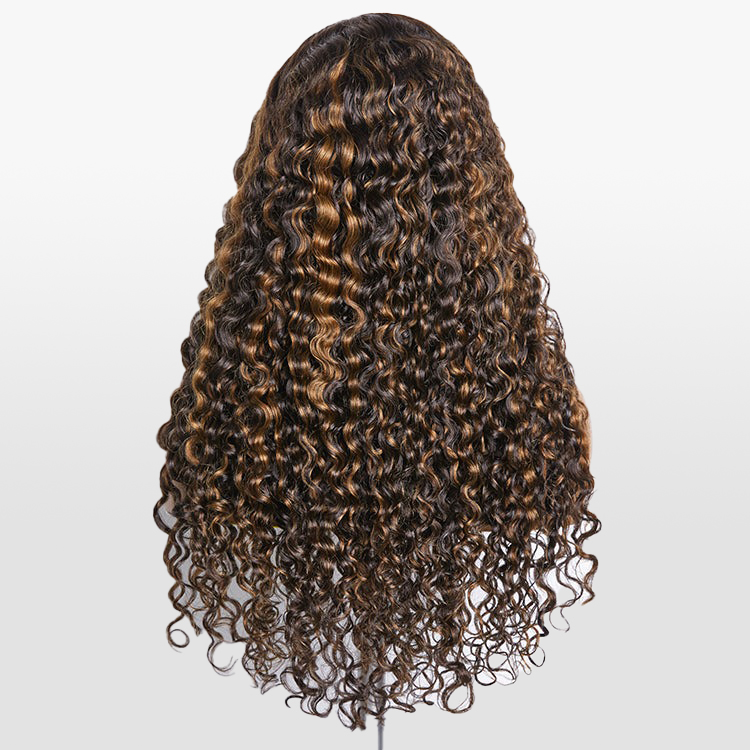 Brown Highlights Curly Glueless 13x4 HD Lace Full Front Wig Pre-bleached