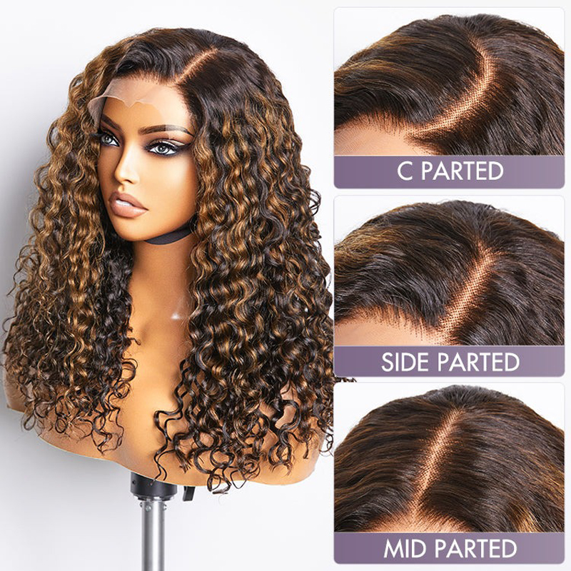 Brown Highlights Curly Glueless 13x4 HD Lace Full Front Wig Pre-bleached