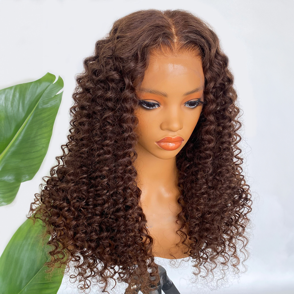 Brown Wand Curls Invisible Drawstring Wig 360 Glueless Lace Wigs
