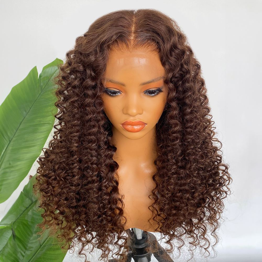 Brown Wand Curls Invisible Drawstring Wig 360 Glueless Lace Wigs