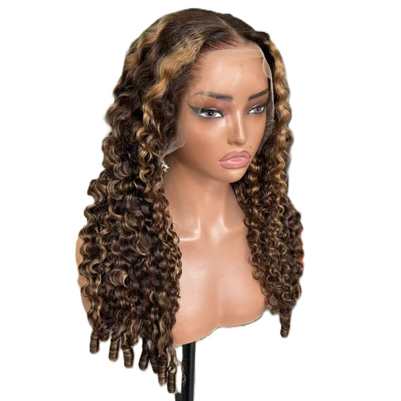 Brown Highlight Burmese Curly Wig 13x4 HD Lace Front Human Hair Wig