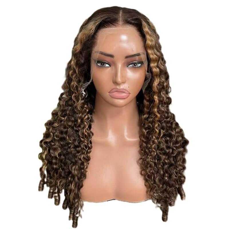 Brown Highlight Burmese Curly Wig 13x4 HD Lace Front Human Hair Wig