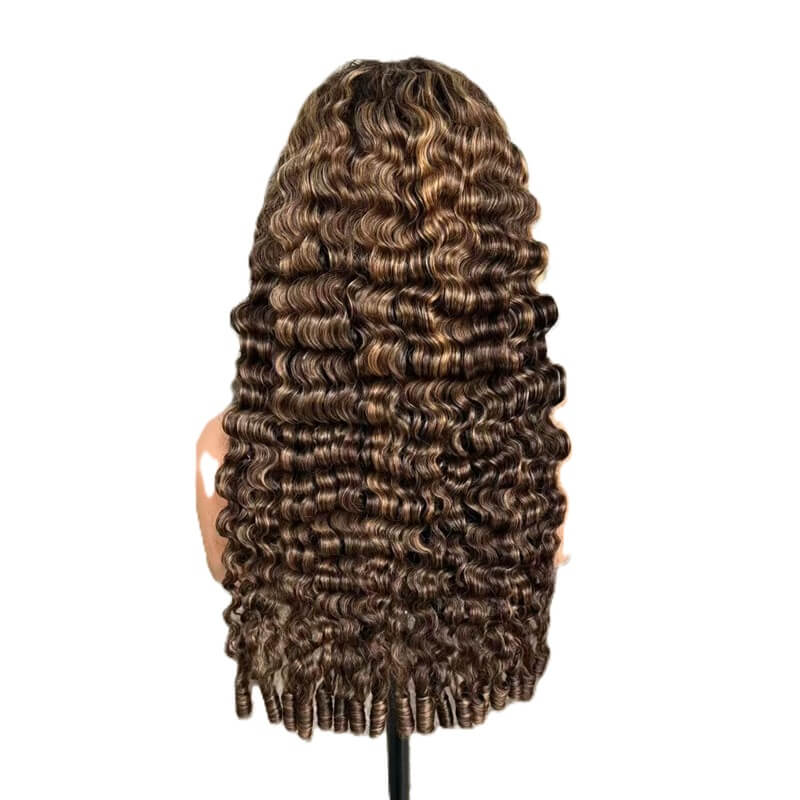 Brown Highlight Burmese Curly Wig 13x4 HD Lace Front Human Hair Wig