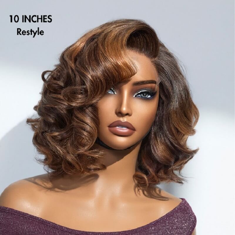 Brown Ombre Highlight|Natural Black Loose Wave Glueless 5X5 HD Lace Bob Wig