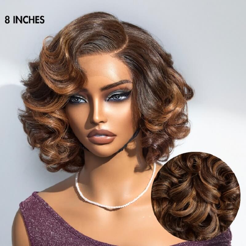 Brown Ombre Highlight|Natural Black Loose Wave Glueless 5X5 HD Lace Bob Wig