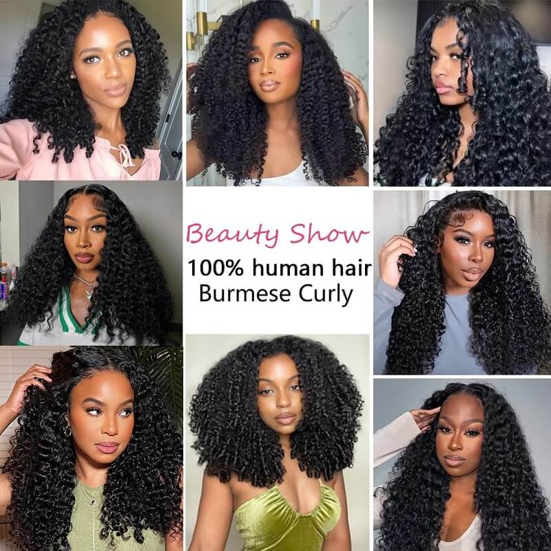 Burmese Curly Human Hair Bundle Virgin Hair Extensions for Natural Volume
