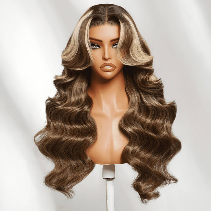 Chestnut Brown Honey Blonde Highlight 13x4 Lace Front Wave Wig Pre-Everything Human Hair