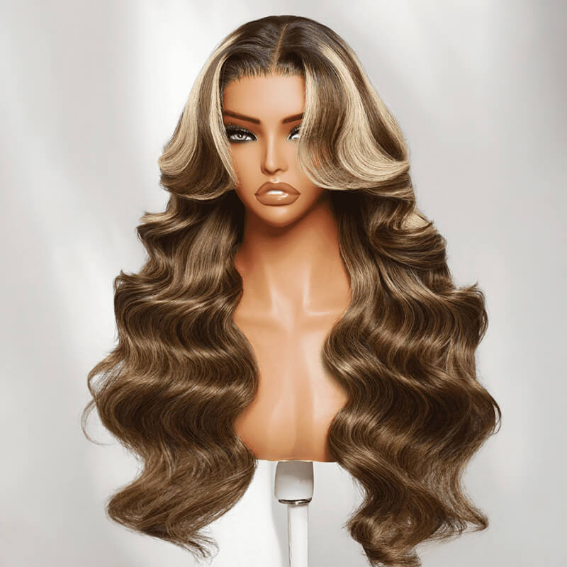 Chestnut Brown Honey Blonde Highlight 13x4 Lace Front Wave Wig Pre-Everything Human Hair