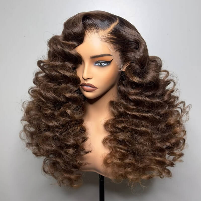 Chestnut Brown Loose Deep Wave Glueless 13x4 Lace Front Wig Human Hair