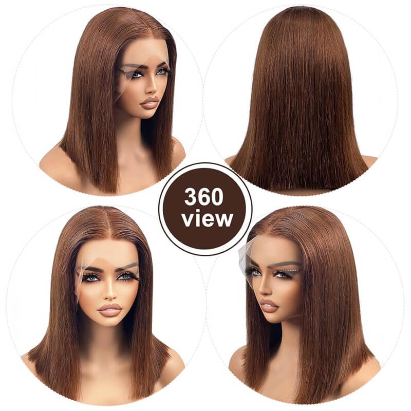 Chestnut Brown Straight Bob Wig 13X4 Full Lace Front Human Hair Wig