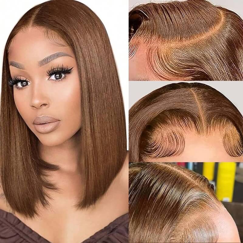 Chestnut Brown Straight Bob Wig 13X4 Full Lace Front Human Hair Wig