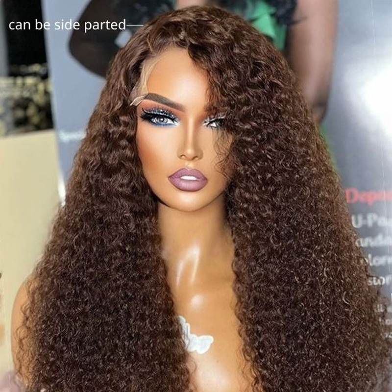Chocolate Brown Long Curly Glueless 5x5 Undetectable Lace Closure Wig