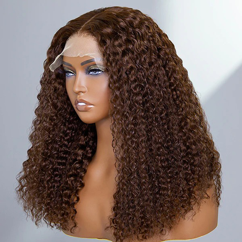 Chocolate Brown Long Curly Glueless 5x5 Undetectable Lace Closure Wig