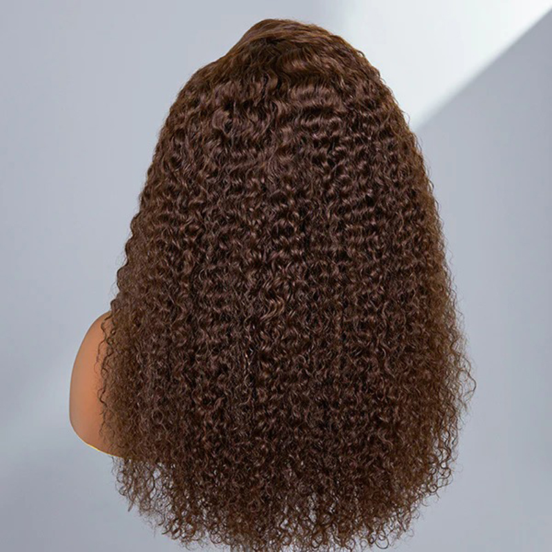 Chocolate Brown Long Curly Glueless 5x5 Undetectable Lace Closure Wig