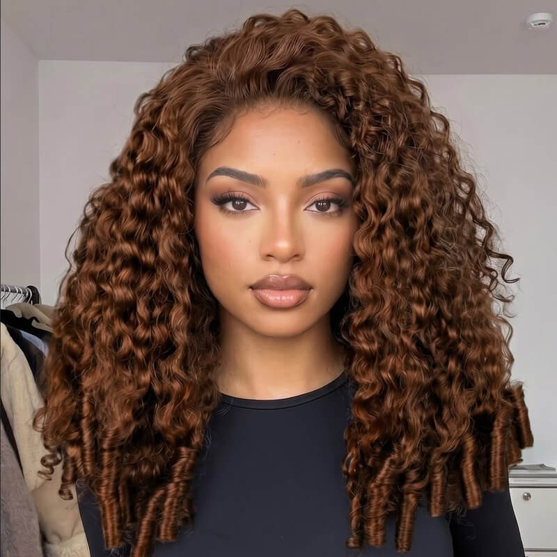 Chocolate Brown Burmese Curly Glueless Wig 6X6 Lace Closure Human Hair Wig