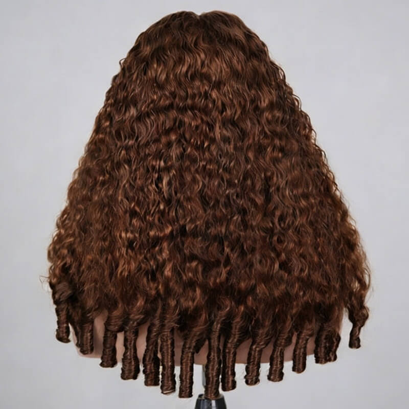 Chocolate Brown Burmese Curly Glueless Wig 6X6 Lace Closure Human Hair Wig