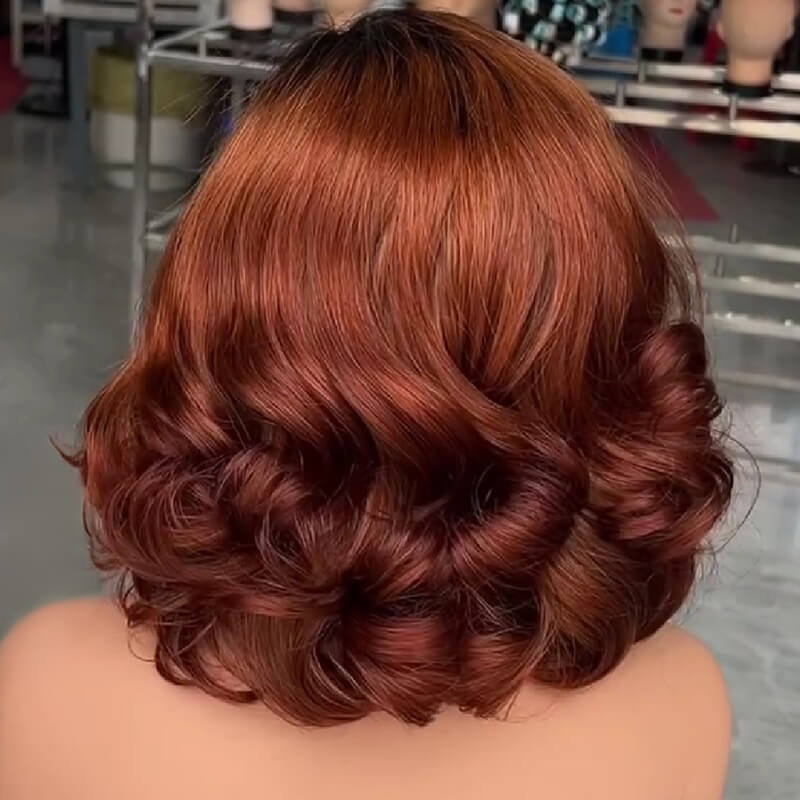 Copper Auburn Body Wave Bob Wig with Dark Roots Glueless 13x4 HD Lace Front Wig