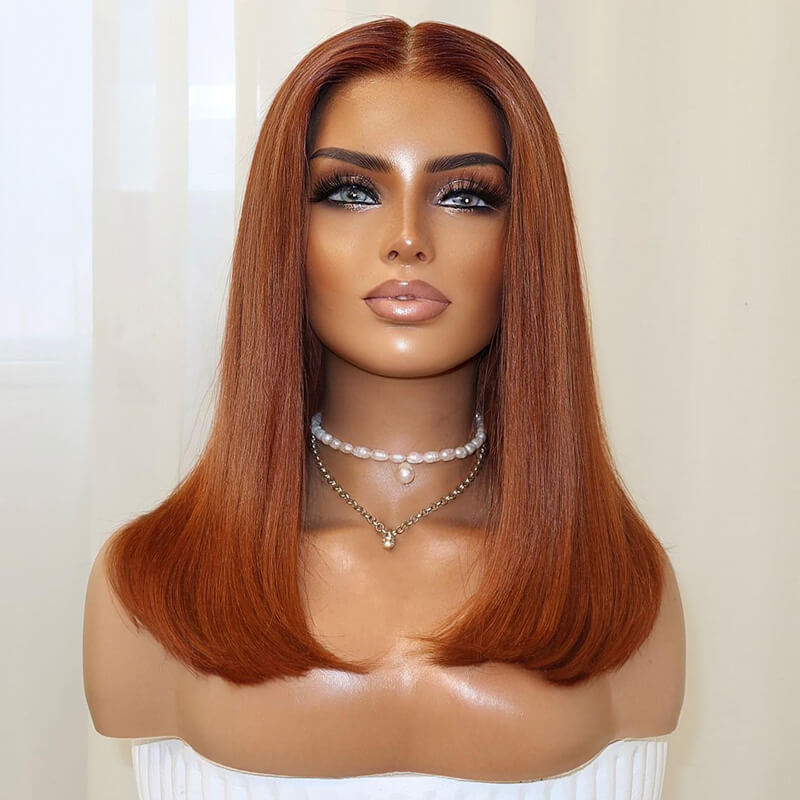 Copper Ginger Straight Bob Wig 13X4 Full Lace Front Glueless Human Hair Wig