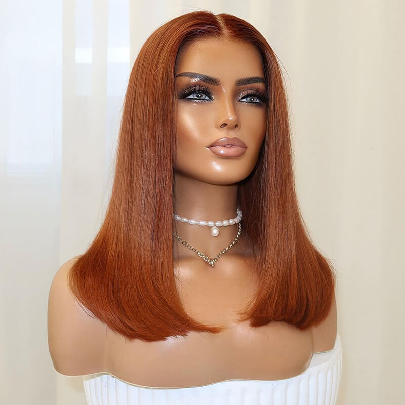 Copper Ginger Straight Bob Wig 13X4 Full Lace Front Glueless Human Hair Wig