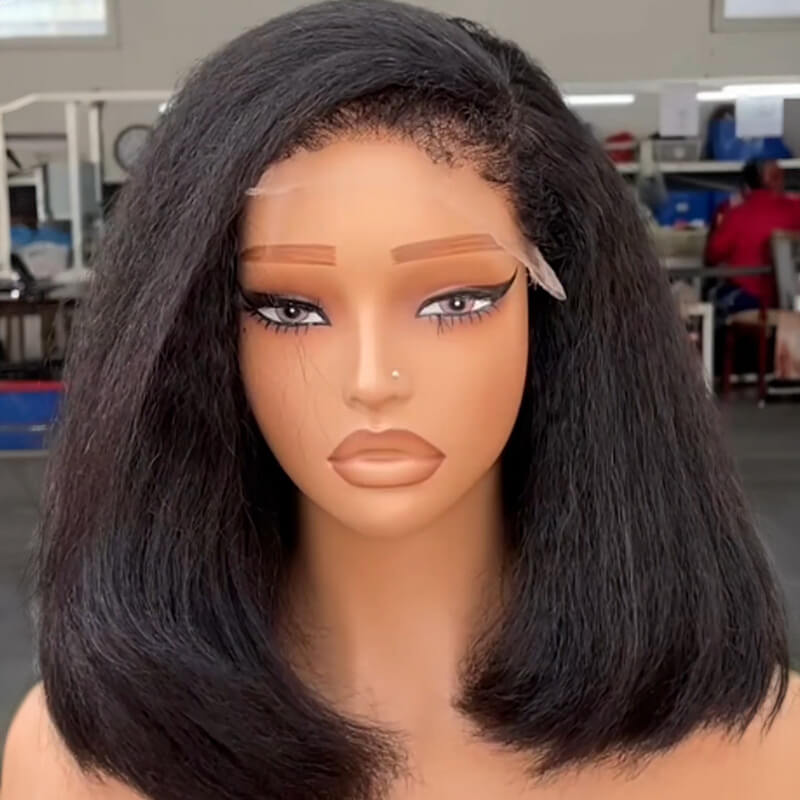 Copper Kinky Straight Glueless Bob with 4C Edges 5x5 HD Lace Closure Wig Natural Hairline