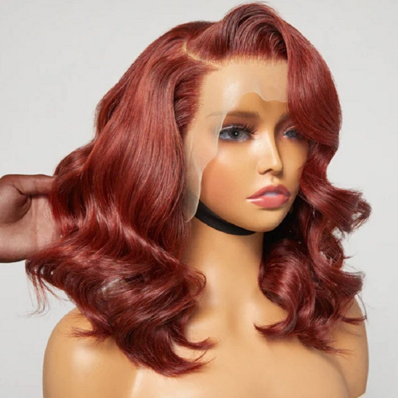 Luve Copper Red Body Wave HD Lace Front Wig Glueless Short Bob Wig 