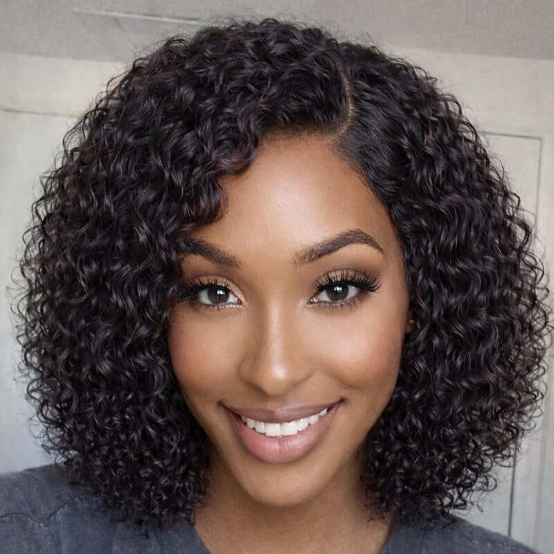 Curly Bob Wig 6x6 Lace Closure 180% Density | C Part Human Hair Bob Wig