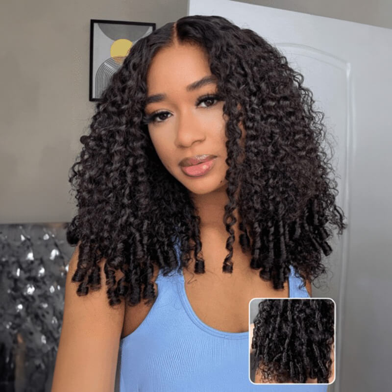 Curly With Pre-Style Finger Coils Glueless Wig 5x5 Lace Closure Wig