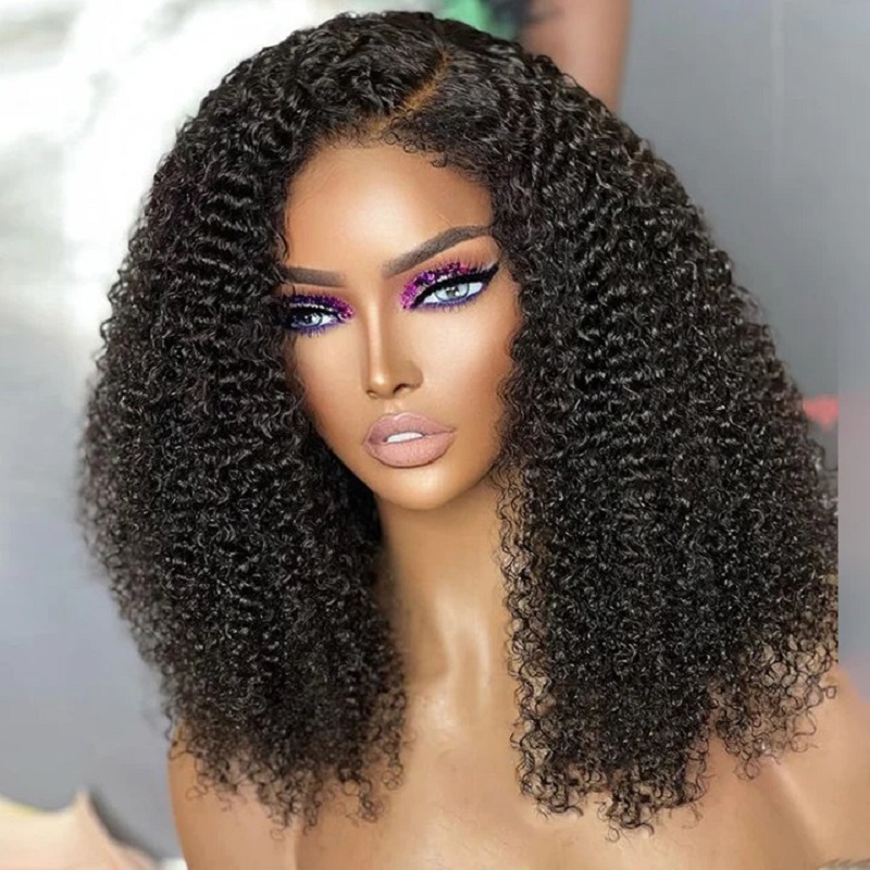 Luve Realistic fashion human hair Lace Front Wigs With Natural 4C Edges Curly Hairline