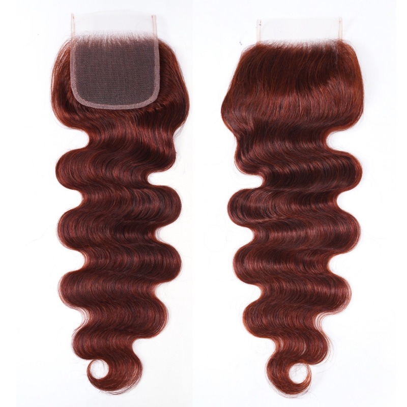 Body Wave Human Hair Bundles with 4X4 Lace Closure | Reddish Brown Virgin Hair
