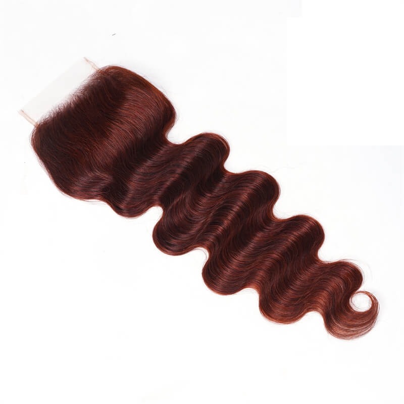 Body Wave Human Hair Bundles with 4X4 Lace Closure | Reddish Brown Virgin Hair
