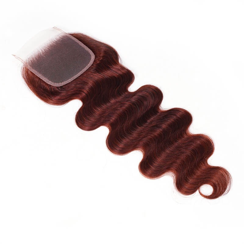Body Wave Human Hair Bundles with 4X4 Lace Closure | Reddish Brown Virgin Hair