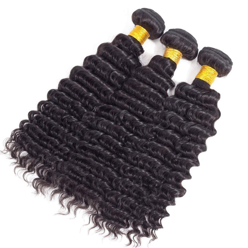 Deep Wave 3 Bundles with 4X4 Lace Closure Free Part Virgin Human Hair