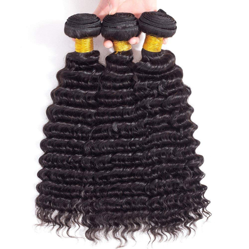 Deep Wave 3 Bundles with 4X4 Lace Closure Free Part Virgin Human Hair