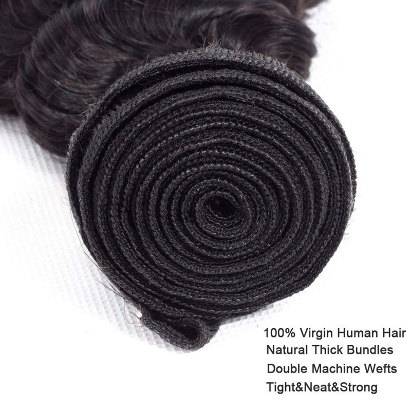 Deep Wave 3 Bundles with 4X4 Lace Closure Free Part Virgin Human Hair