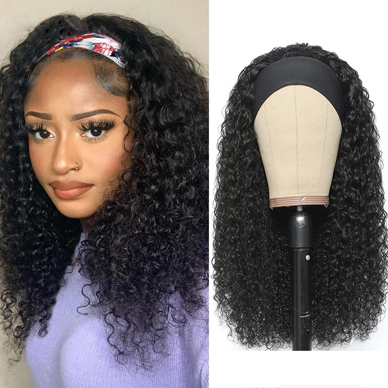 Deep Wave Headband Wigs Human Hair None Lace Wigs 150% Density Throw On & Go