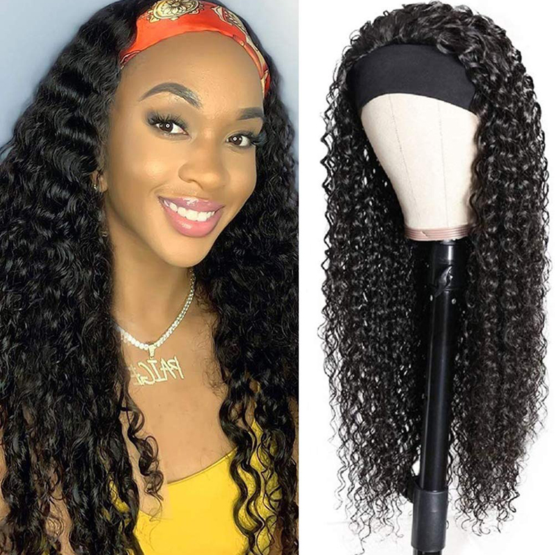 Deep Wave Headband Wigs Human Hair None Lace Wigs 150% Density Throw On & Go
