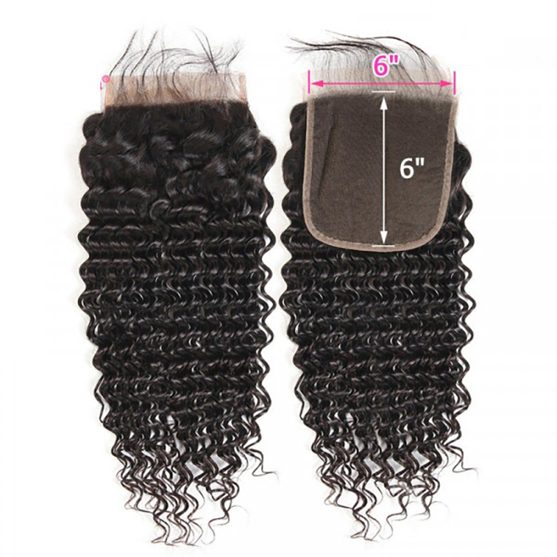 Deep Wave Human Hair 6x6 Inch Lace Closure Pre-Plucked With Baby Hair